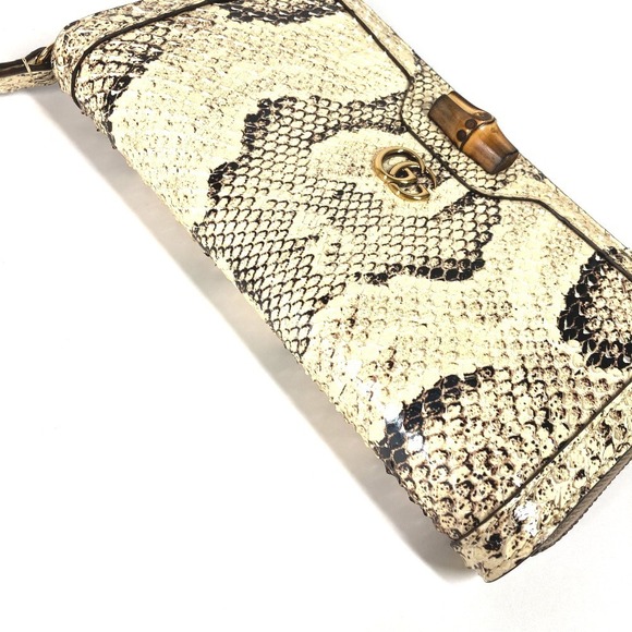 Gucci Long Wallet GG Bamboo Round Zipper Python Leather White - Picture 7 of 11